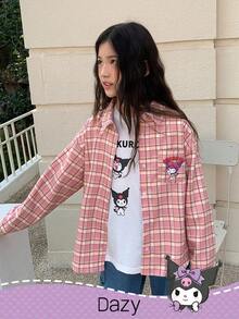 HELLO KITTY AND FRIENDS | SHEIN 秋季少女梭织格子长袖衬衫 - 粉色 - 查看 6