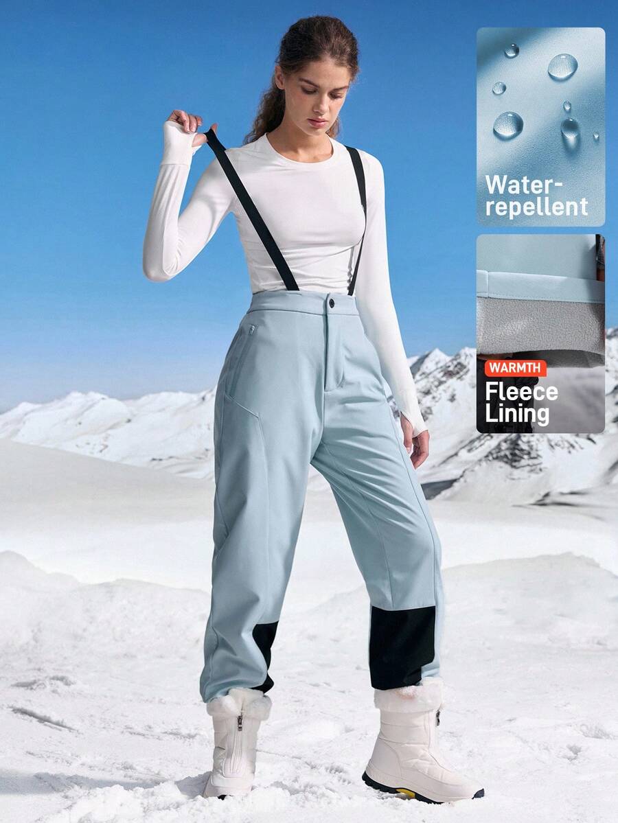 In My Nature Pantalones de esquí para mujer, pantalones rectos con botones y tirantes