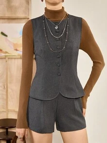 Chiquease 2 Stücke Damen klassisches, vielseitiges, elegantes Bürooutfit, Herbst - Grau - Übersicht 6