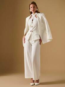 Briarwyn 女士休闲纯色露背吊带金属扣装饰上衣，优雅女士衬衫，白色衬衫，秋季女士复古风格，圣诞节女士衬衫 - 白色 - 查看 6