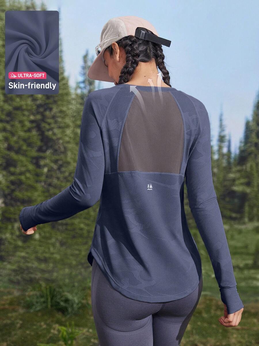 In My Nature 女士瑜伽普拉提运动健身跑步训练高弹力透气网眼拼接紫色无袖T恤户外徒步女装 - 藏蓝色 - 查看 1