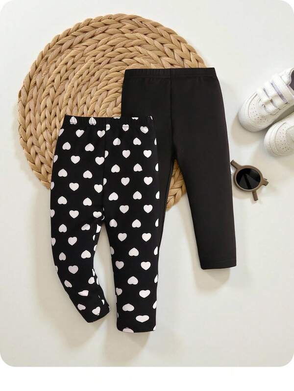 Baby Girl Snug Fit Polka Dot Knitted Elastic Waistband Long Pants 2pcs Set, Cute And Versatile
