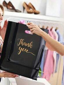 50个感谢礼品袋、婚礼派对礼品袋、生日礼品袋、珠宝化妆品包装袋、可重复使用手提袋 - 黑色謝謝 - 查看 3