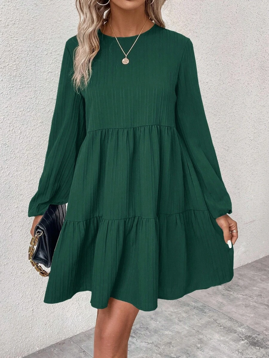 EMERY ROSE Women's Casual Solid Color Minimalist Round Neck Short Dress - Green - View 1