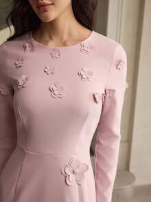 ZEYLAH Elegant 3D Applique Long Dress For Women - Pink - View 2
