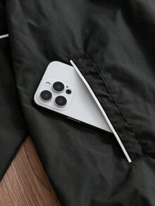 Manfinity Unisex Men's Contrast Trim Long Sleeve Woven Jacket, Fall, Winter - Black - View 5