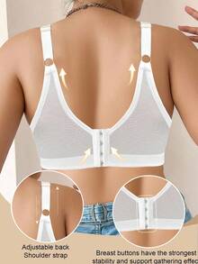 1pc Plus Size Women Lace Patchwork Wireless Bra - White - View 2