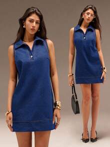 SHEIN Forever 21 夏季女士浪漫/舞会/正式/生日/90 年代服装/商务休闲女士/优雅/西部装/外出/时尚/休闲/Y2k 服装/俱乐部/办公室/鸡尾酒会/复古/紧身/狂欢服装节日/有趣/优雅/老钱/街头服饰/度假服装/乡村音乐会服装/工作服/端庄/春假/单身女郎服装/音乐会/坏人/基本款/毕业/ A 字/女牛仔服装/蓝色水洗/无袖/蝴蝶结/牛仔迷你连衣裙 - 中等水洗藍 - 查看 5