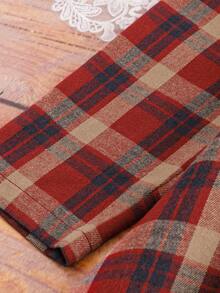 SHEIN LUNE 大码女式红棕色格子束腰荷叶边领前纽扣复古休闲日常连衣裙，秋冬 - 彩色 - 查看 4