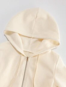 GlowEve 女士针织金色拉链装饰连帽卫衣连衣裙，法式休闲日常通勤时尚法式优雅街头复古百搭假日商务奶油米色/象牙色长袖连衣裙，秋冬 - 杏色 - 查看 3