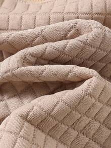 Cozy Pixies Klassischer Babypullover mit Karomuster, Jacquard-Stoff, gesticktem Buchstabenmotiv, Rundhalsausschnitt und langen Ärmeln – ideal für Jungen und Mädchen. Perfekt für Herbst und Winter. Auch als Babypullover Einfarbig erhältlich. Unisex-Kleidung. - Aprikosenfarben - Übersicht 7