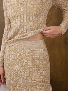 Bộ 2 áo len dệt kim họa tiết dành cho nữ, mùa đông - Màu be - Xem 6