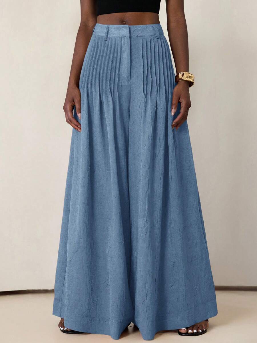 Aveloria Modichic Quần ống rộng xếp ly thanh lịch, thoải mái cho nữ khi đi nghỉ - Màu xanh lam - Xem 1