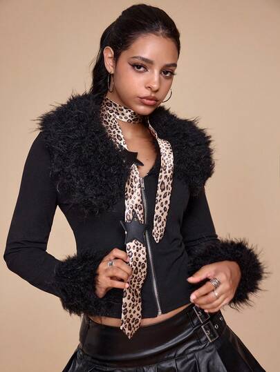 Grunge Punk Y2K Punk Style Wild Vixen Leopard Print Pentagram Rivet Versatile Accessory, Can Be Worn As Necktie, Waist Belt, Or Hair Tie