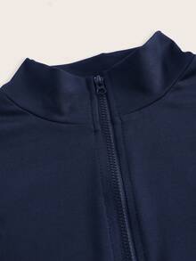 SHEIN Essnce Women's 3 Pieces Tracksuit Set, Ribbed Mock Neck Partial Zip Long Sleeve T-Shirt, Sports Bra Camisole, High Waist Leggings, Women's 3 Pieces Set, Leggings And Bustiers And Overalls - Navy Blue - View 11