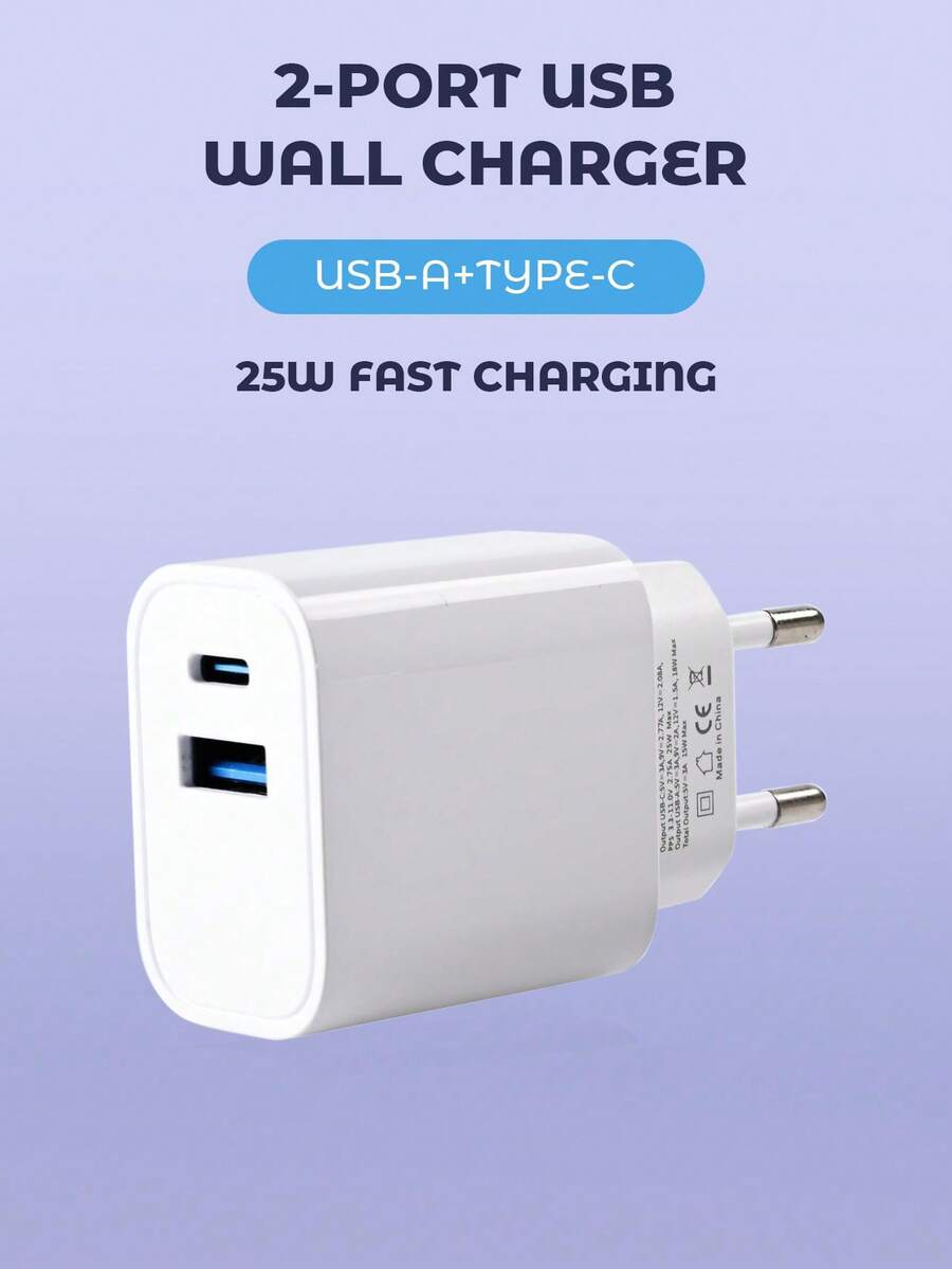 25W Fast Charger, EU Plug PD Charging Adapter, Compatible With Apple, And Other Smartphones Nan Fast Charging