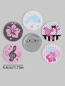 ROMWE Kawaii 6枚1.74英寸（约4.4厘米）的装饰别针、胸针、徽章、纽扣，图案包括海豚和热带花卉，可缝制在衣服、包包、背包上，是馈赠亲朋好友的绝佳礼物。 - 淺粉色 - 查看 2