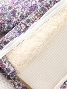 SHEIN Vintaside Kids 复古碎花连帽女婴外套，拉链闭合，保暖内衬，休闲时尚冬季外套 - 紫色 - 查看 7
