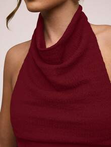 SHEIN BAE Women's Solid Color Draped Halter Backless Sexy Camisole,Red Top - Burgundy - View 3