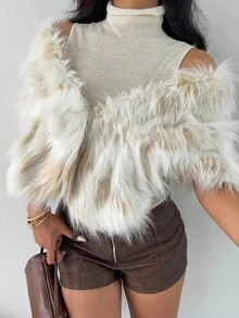 SHEIN EZwear 女士时尚优雅人造毛皮晚礼服夹克 - 彩色 - 查看 6