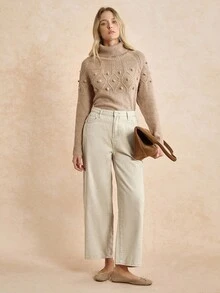 Écloséra 女士前扣口袋休闲牛仔裤，日常穿着 - 卡其色 - 查看 6