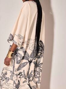 CAJUNI Women's Casual Vacation Coconut Tree Print Kimono Jacket In Fall/Winter - Multicolor - View 2