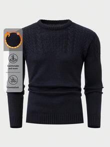 RueChic Men Cable Knit Crew Neck Regular Sweater - Grey - View 1