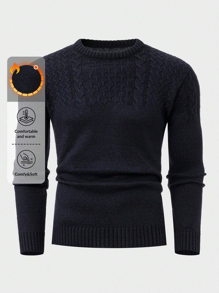 RueChic Men Cable Knit Crew Neck Regular Sweater - Grey - View 1