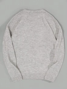 RueChic Men Solid Casual Crew Neck Patched Regular Sweater - Grey - View 3