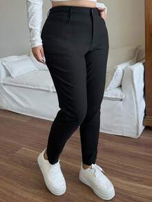 Dazy Plus 时尚休闲紧身裤，弹力打底裤，百搭黑色，四季皆宜 - 黑色 - 查看 1