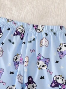 少女可爱深色小猫印花开衫和裤子休闲家居服套装，甜美可爱系列 - 藍色 - 查看 8