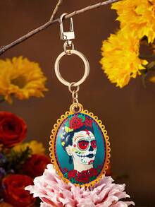 Frida Kahlo X SHEIN Móc khóa, Halloween, Ngày Lễ Người Chết, Ngày Lễ Người Chết, Bộ xương và hoa, Bộ xương, Cúc vạn thọ, Đầu lâu đường, Nến - Nhiều màu - Xem 3