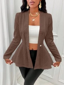 SOLERSUN Elegant Solid Color Textured Waist Jacket For Commuting, Autumn - Mocha Brown - View 6