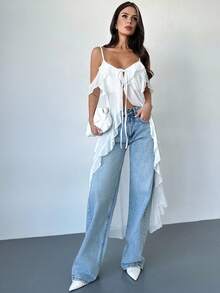 Firerie Women's Bohemian Chic Music Festival Sexy Beach Vacation Sheer Ruffle V-Neck Maxi Camisole Top - White - View 3