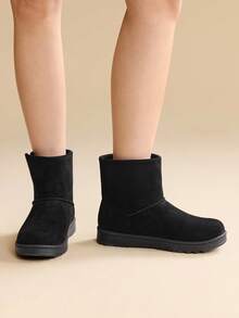 CUCCOO EASI Giày bốt đi tuyết ấm áp đơn sắc dành cho nữ mặc hàng ngày - màu đen - Xem 3