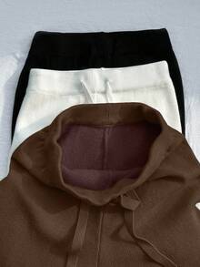 Franclia 全新女式高腰抽绳休闲直筒阔腿裤，保暖内衬厚针织长裤 - 駝色 - 查看 8