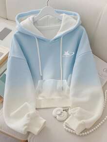 Franclia Embroidered Digital Ombre Minimalist Pullover Hoodie For Women, Autumn/Winter, A Great Gift For Friends