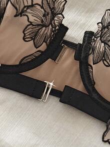 Seduluxe 2pcs Romantic Embroidered Front Closure Sexy Bra Set, Lingerie - Multicolor - View 5