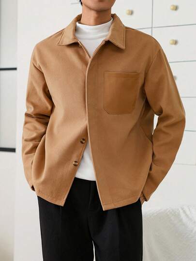 Manfinity Hypemode Men's Casual Solid Color Jacket, Autumn/Winter