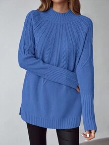EMERY ROSE Women's Solid Color Stand Collar Long Sleeve Sweater, Autumn/Winter - Royal Blue - View 3