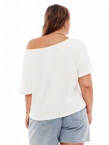 Solavibe 大码女式休闲白色宽松露肩短袖T恤