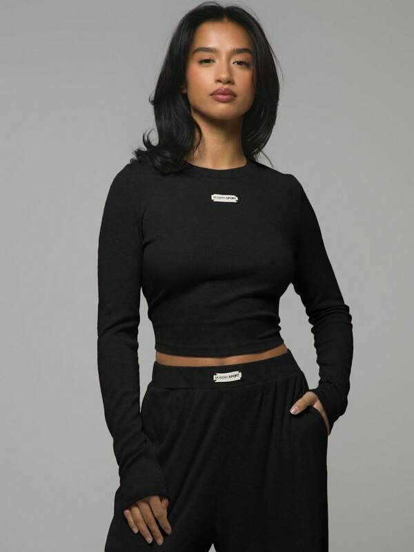 Musera Sport Long Sleeve Cropped Top Casual Spring Vacation Airport Holiday Winter Spring Summer