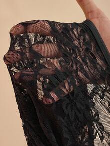 Zivah 新款秋冬优雅派对礼服，奢华高贵日常约会、生日派对、性感高端派对、夜店风、婚礼季宾客礼服、音乐节狂欢季婚礼宾客正式礼服、新娘礼服、高领长袖两件套连衣裙、蕾丝拼接针织面料、黑色透视连衣裙、紧身连衣裙、长款连衣裙、女士超长连衣裙 - 垂褶连衣裙 黑色透视连衣裙 优雅女士连衣裙 - 黑色 - 查看 9