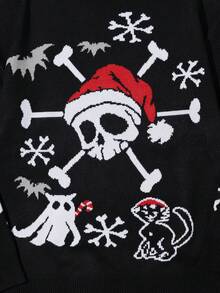 Manfinity Roghcode Men's Casual Skull & Snowflake Pattern Turtleneck Long Sleeve Sweater, Autumn/Winter Christmas - Black - View 3