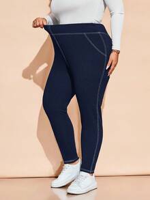 SHEIN CURVE+ Plus Size Women Casual Seam Line Skinny Pants, Autumn/Winter