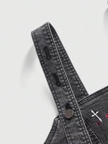 ROMWE Hippie Women's Summer Fashion Heart & Cross Embroidered Denim Blouse - Black - View 4