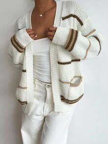 Flirla Áo khoác cardigan họa tiết sọc thường ngày dành cho nữ, Thu/Đông - Nhiều màu - Xem 6