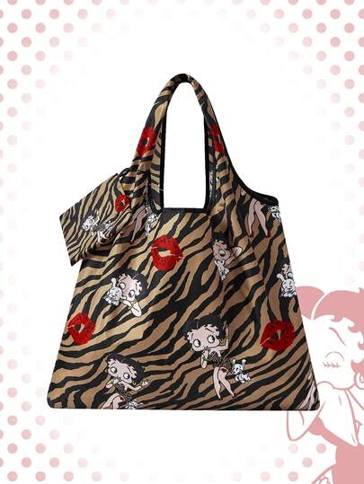 Betty Boop | ROMWE 大容量可折叠手提袋带零钱袋，便携式购物袋