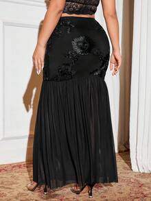 Cravure Váy ôm sát gợi cảm, xuyên thấu, thêu ren, phối lưới, dành cho nữ cỡ lớn, kiểu dáng thanh lịch, mới, thích hợp cho các bữa tiệc. - màu đen - Xem 2