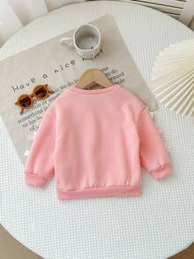 Babygirl Cute Versatile Pink Bow Long Sleeve Sweatshirt, Autumn/Winter Fall - Pink - View 2
